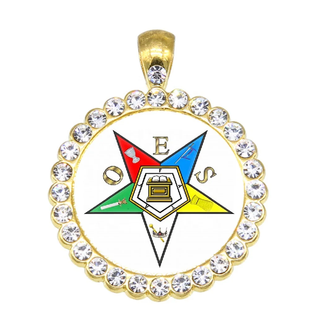 Wholesale new design custom rhinestone round shape sticker pendant sorority fraternity eastern star OES charms