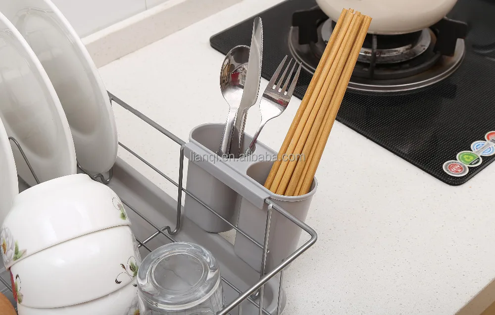 Stainless Steel kitchen plate storage dish drying rack with plastic salver