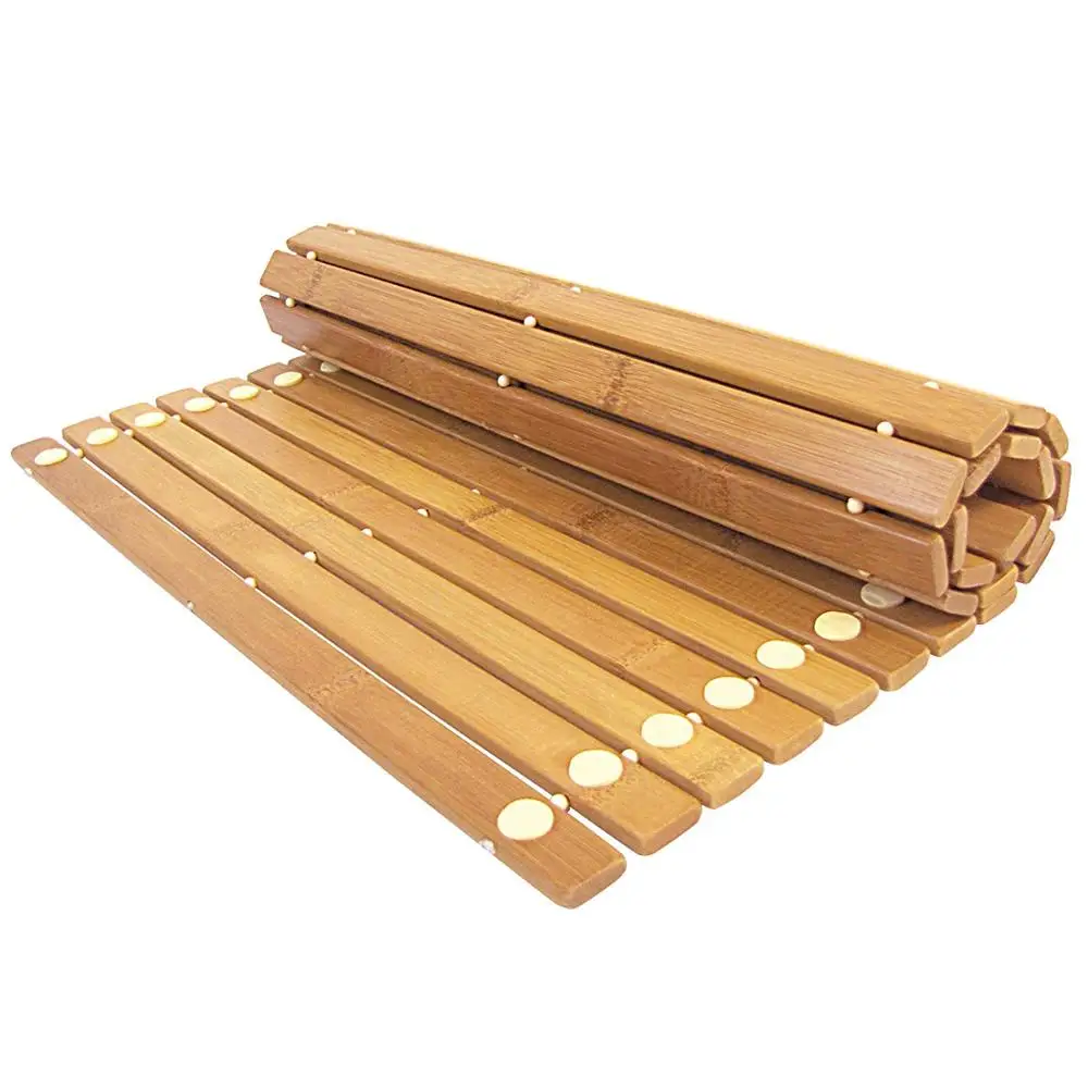 
Wholesale shower floor mat Foldable Roll Up NonSlip Bamboo Bath Mat 