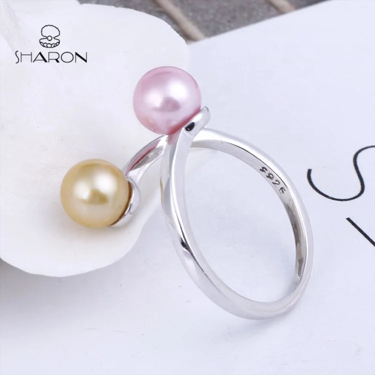 
Made In China Simple Design Sterling Silver Wedding Rings With Pink Pearl 