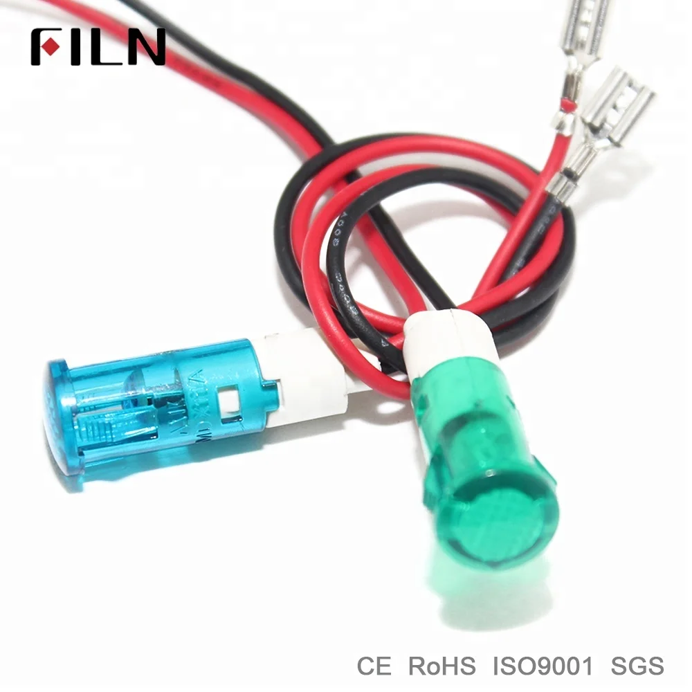 VDE 10mm panel red green led signal light Plastic indicator lamp 12v 24v with wire for water heater kitchen equipment