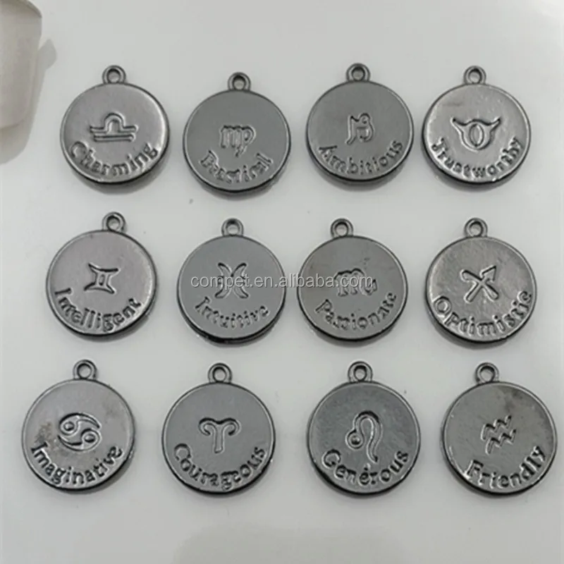 
Wholesale gun black zinc alloy pendant jewelry 12 zodiac signs 