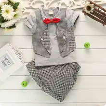 Summer Gentleman Baby Boy Clothing Set Butterfly Bow Tie Waistcoat T shirt Shorts 2pcs Kids Suit