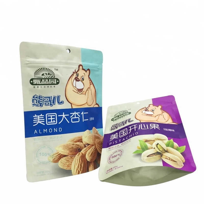 Good Barrier Resealable Stand Up Food Plastic Cashew/Almond/Pistachio/Macadamia/Pine Nuts Packaging Doypack Zipper Bag with Hole
