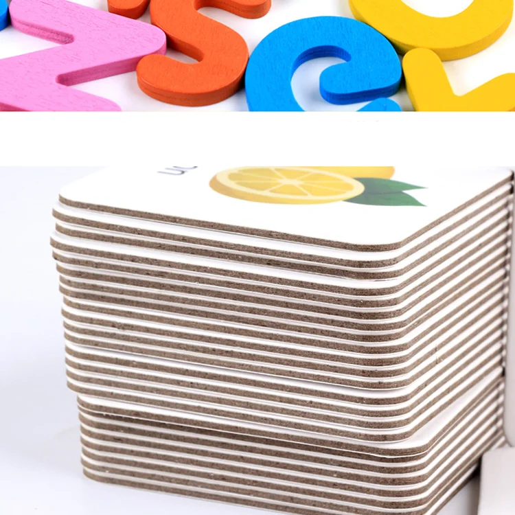 educational Montessori alphabet learning toy fruit design puzzle toy wooden letter card toys