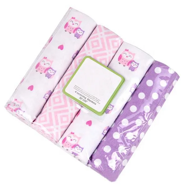 76*76cm 100% cotton 4 pack flannel receiving blanket for baby