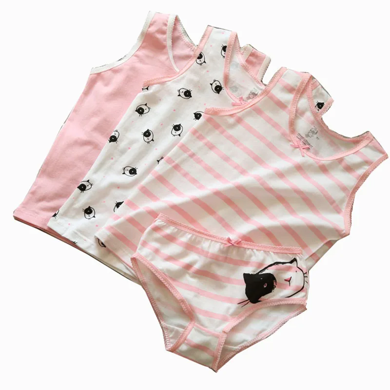 
summer hot selling kids brand cotton underwear children girl vest suits sleeves less 
