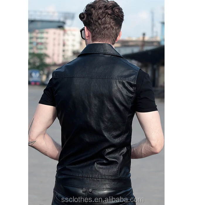 
Autumn new fashion men leather biker vest PU motorcycle leather vest 