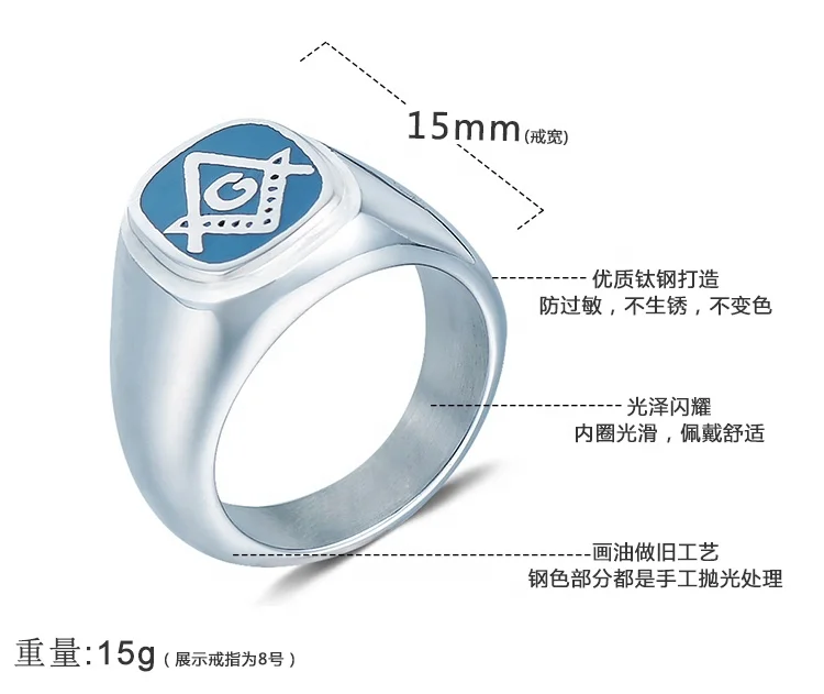 Новинка, мужское синее масонское каменное кольцо из нержавеющей стали для каменной кладки