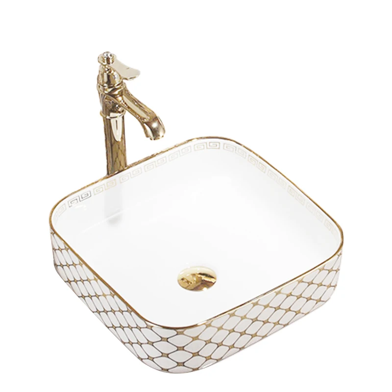 Rectangular Luxury Bathroom Sink Golden robinet lavabo decor vasque wash basin