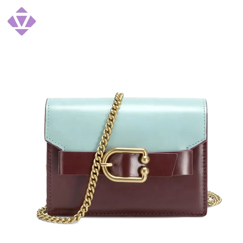 Лидер продаж Модный женский мини-чехол через плечо из натуральной кожи контрастных цветов Сумка с цепочкой и ремешком кожаным