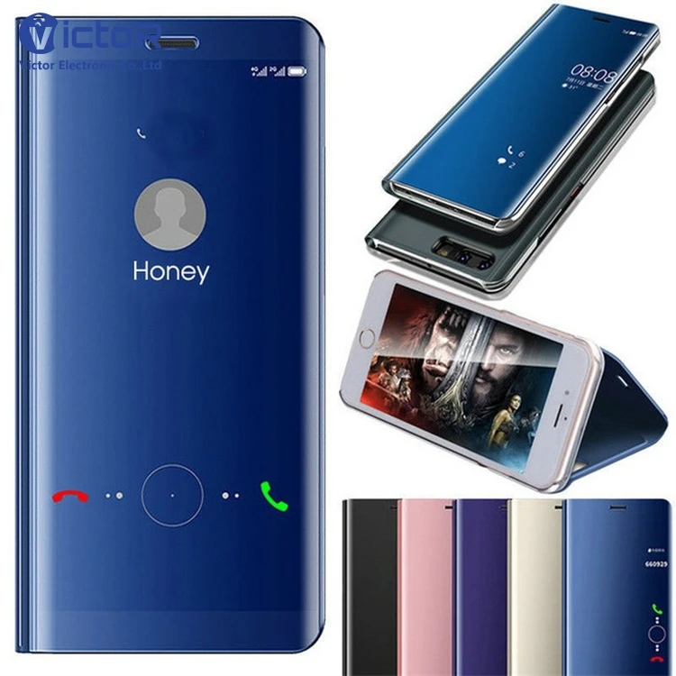 For Huawei P20 Lite Case Electroplate Smart Mirror Clear View Stand Flip Phone Case Cover For Huawei P20 Lite