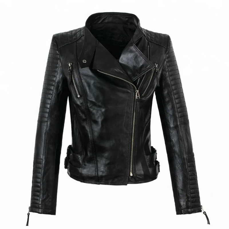 Wholesale Fashion Short Slim Fit Shop Black Synthetic Leather Jacket Women