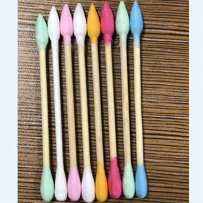 Color bamboo cotton buds with tip side