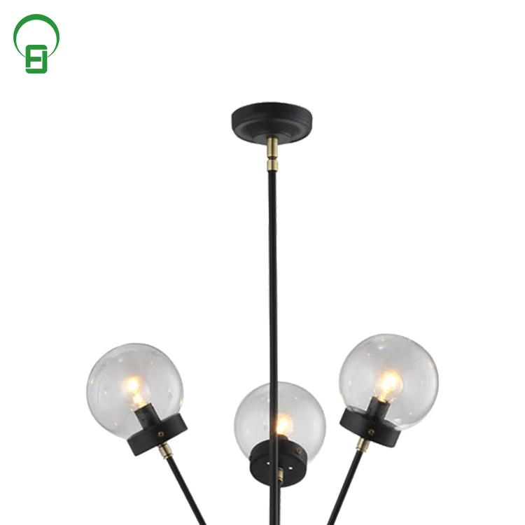 Metal glass Matte Black color base art ball large chandelier pendant light