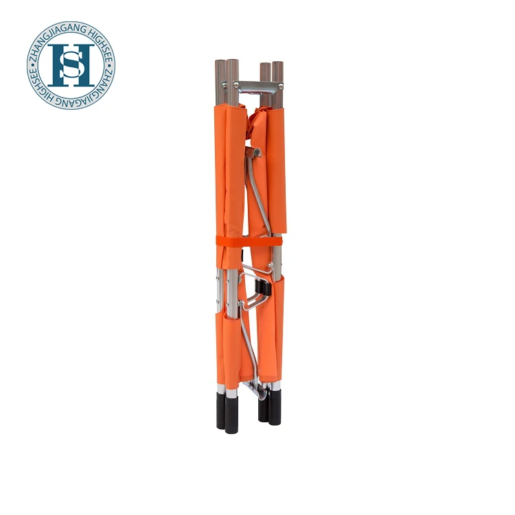 
HS-B004 Hot Selling High Quality Orange Oxford Fabric Military Metal 2 Folding Aluminum Alloy Emergency Rescue Stretcher 