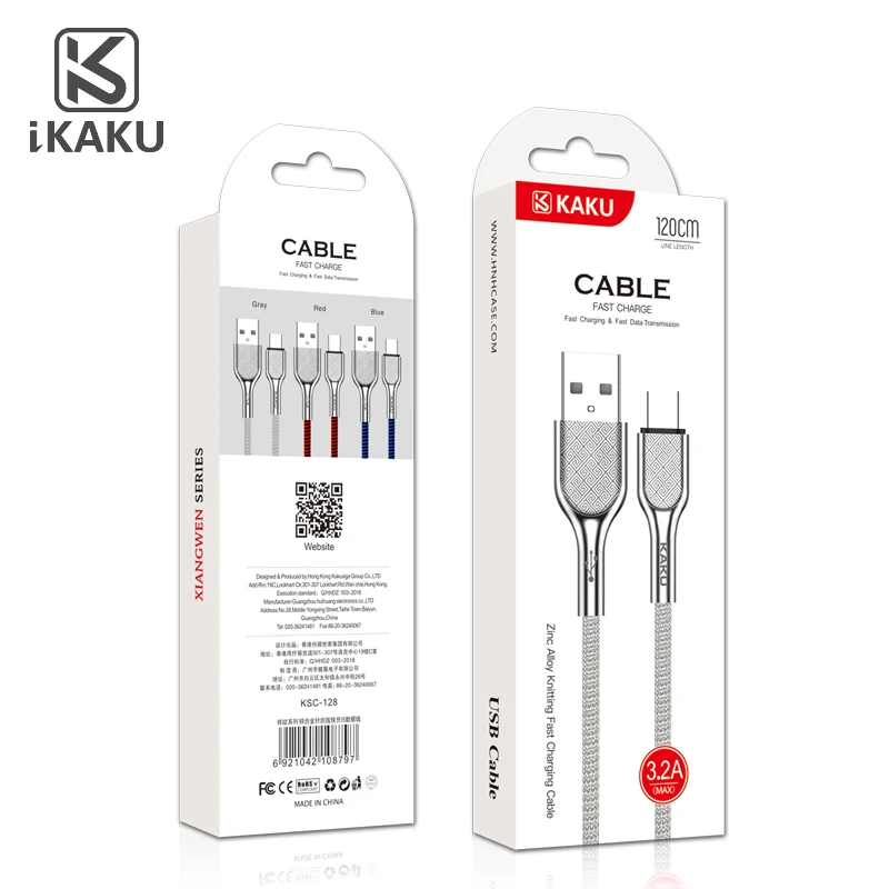 KAKUSIGA CD head shape metal charging 3.2A micro c usb original data cable for iphone Samsung Android