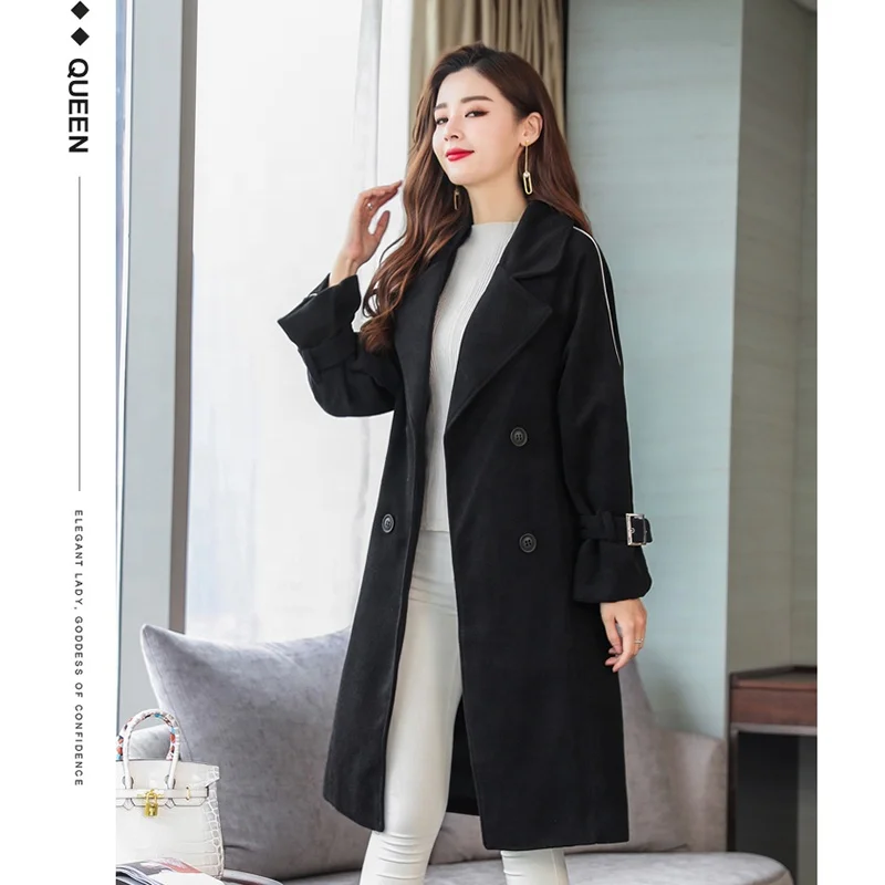 
Female Cloth Coat The New Winter Long Loose Thickness Woolen Cloth Coat 