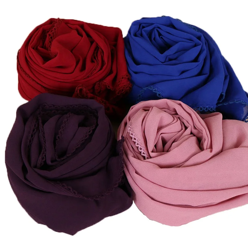 Wholesale Islamic Shemagh Solid Color High Quality Plain Chiffon Muslim Hijab Scarf Shawl Pashmina For Lady