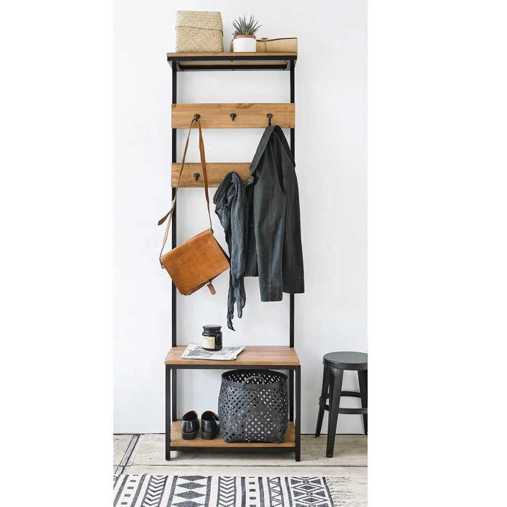 
6212 Pine and Metal Coat Stand 