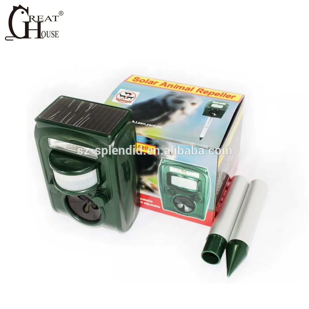 
hot sale PIR solar ultrasonic animal bird repeller with LED light 