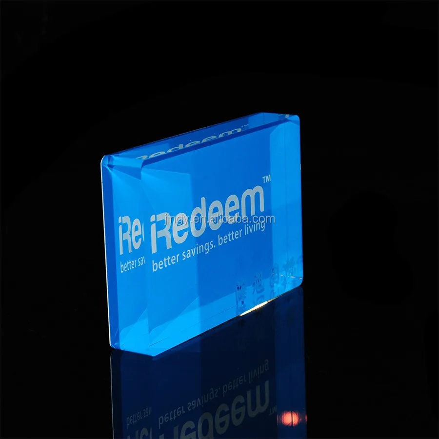 Custom laser cut engraved brand blue pmma plexiglass acrylic printing logo name sign plate paperweight acrylic logo block