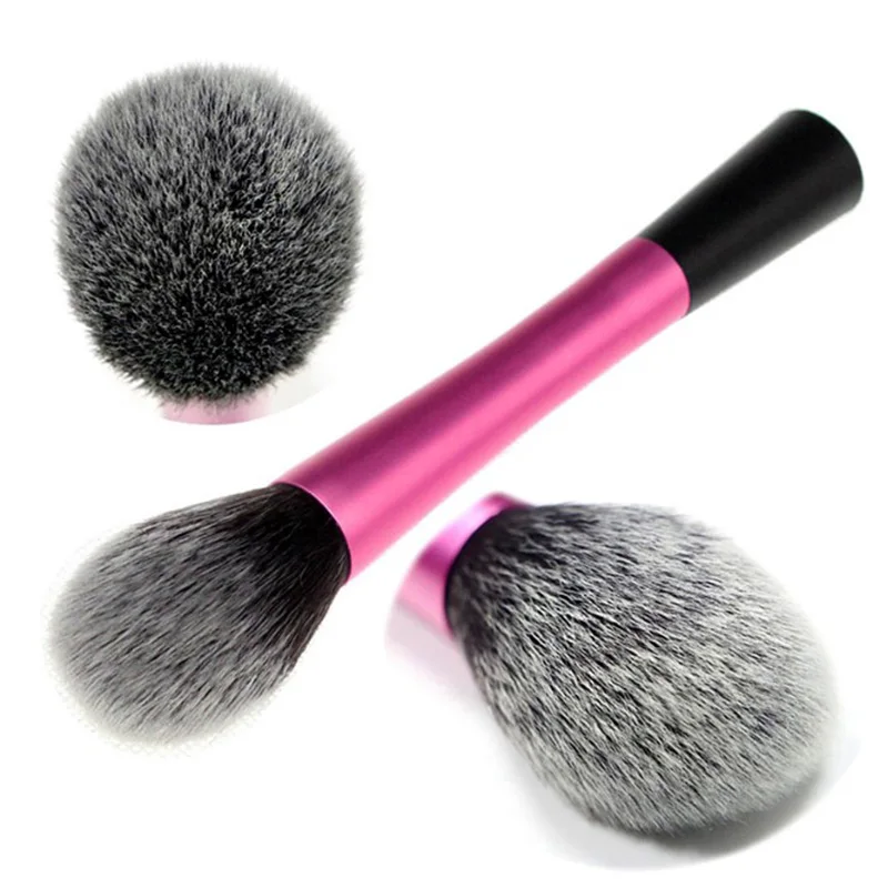 Big Rose Pink Flame Powder Blush Brush Long Aluminum Handle Contour Brush