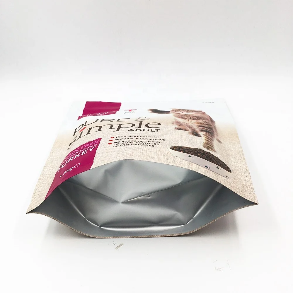 Food Grade laminated plastic stand up Pet cat food bags