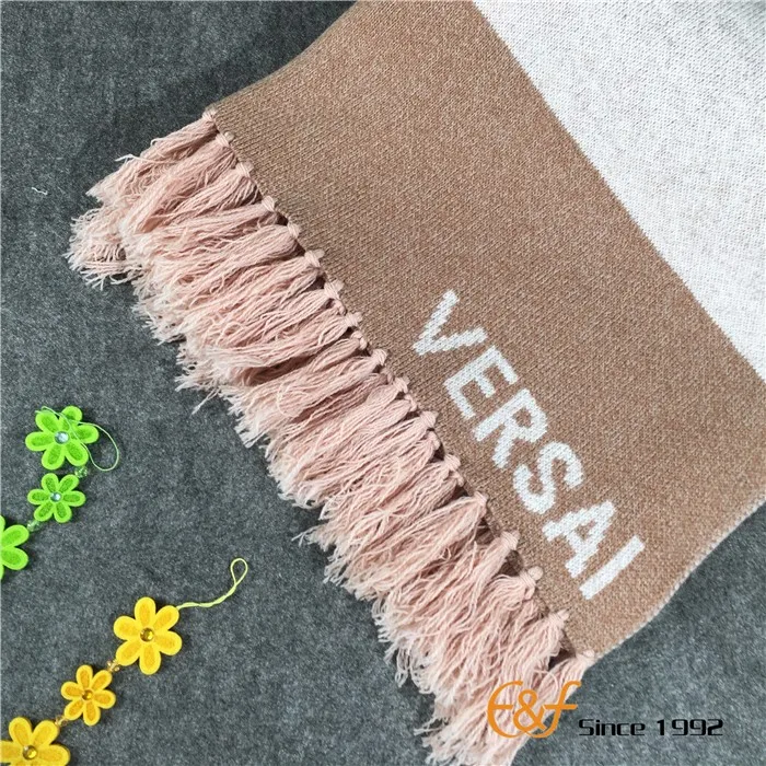 Letter Jacquard Tassels Design Merino Wool thick Knitting Blanket