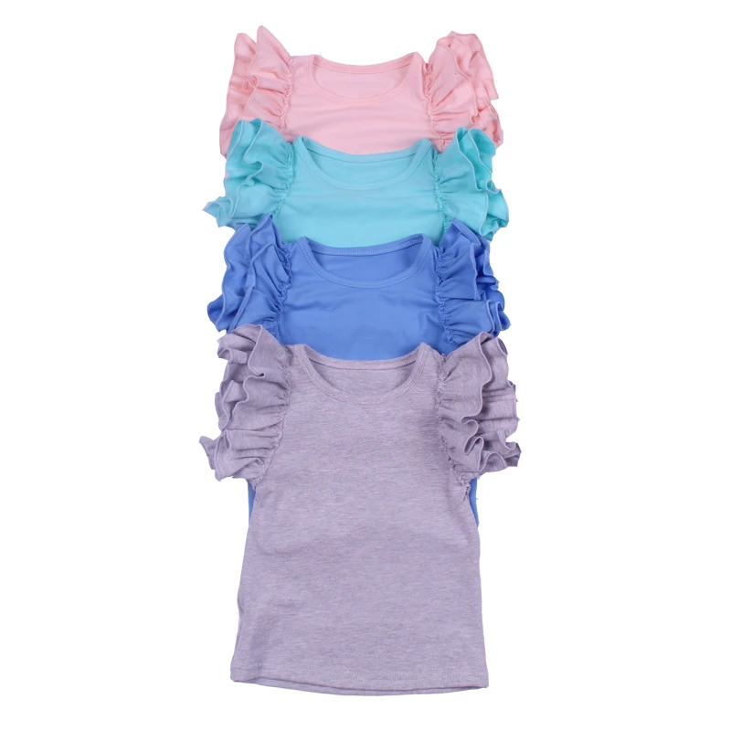 
Latest baby ruffle shirts plain design girls clothes sleeveless shirt 