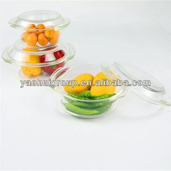 Стекло pyrex высокое боросиликатного круглый кастрюля с крышкой термостойкие оптовая три комплекта