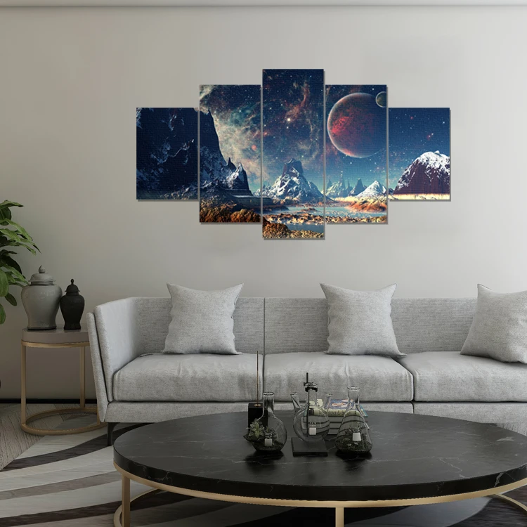 
5 pieces night sky iceberg canvas painting for multi-panel 3d wall painting 