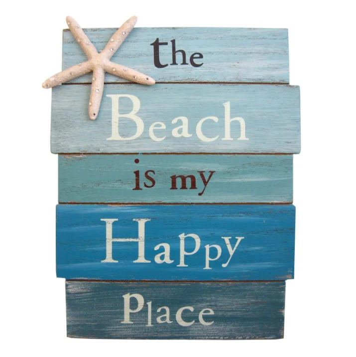 Blue beach wood sign -The beach is my happy place- home and beach decoration