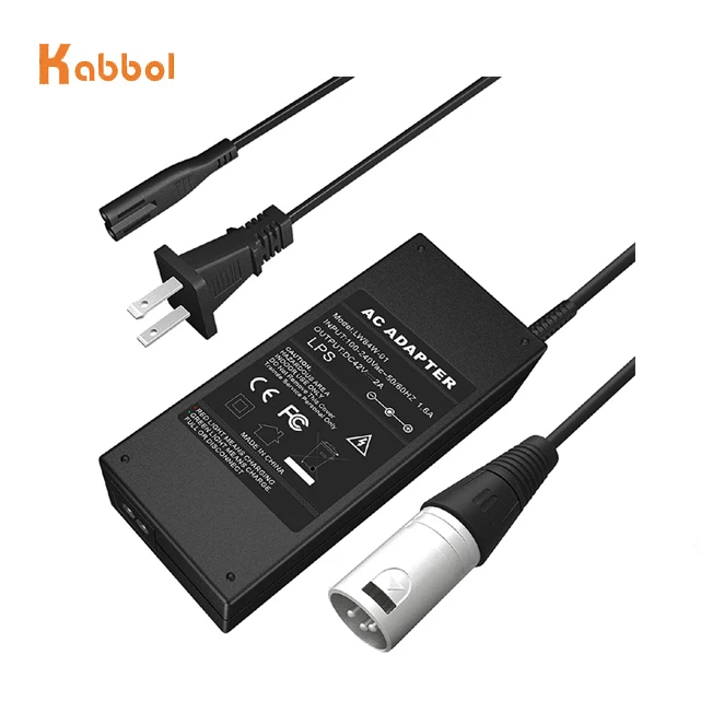 36V электрический скутер зарядного устройства 42v 2a 48 Вт с 3-контактный XLR Сделано в Китае штыревой разъем для е-байка 36В, фара для электровелосипеда в батарея