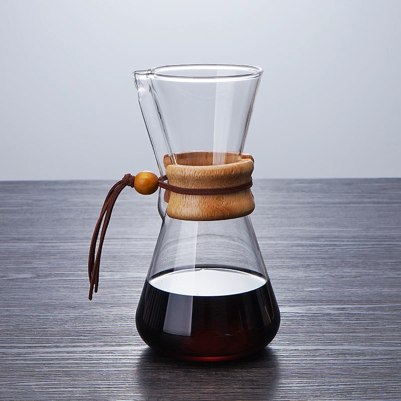 Handblown wholesale pour over glass coffee maker with wood neck