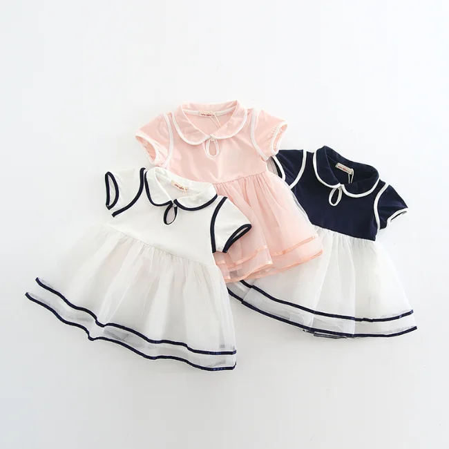 
PHB50411 short sleeve baby girls peter pan collar dress 