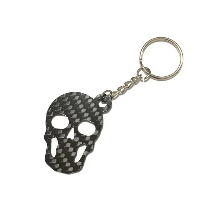 Professional carbon fiber custom made cnc machining skull shape custom carbon fiber keychain, OEM custom carbon fiber gifts