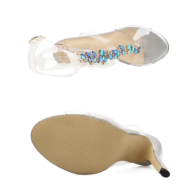 2019 summer fancy strappy clear pvc crystals high heels transparent women sandals