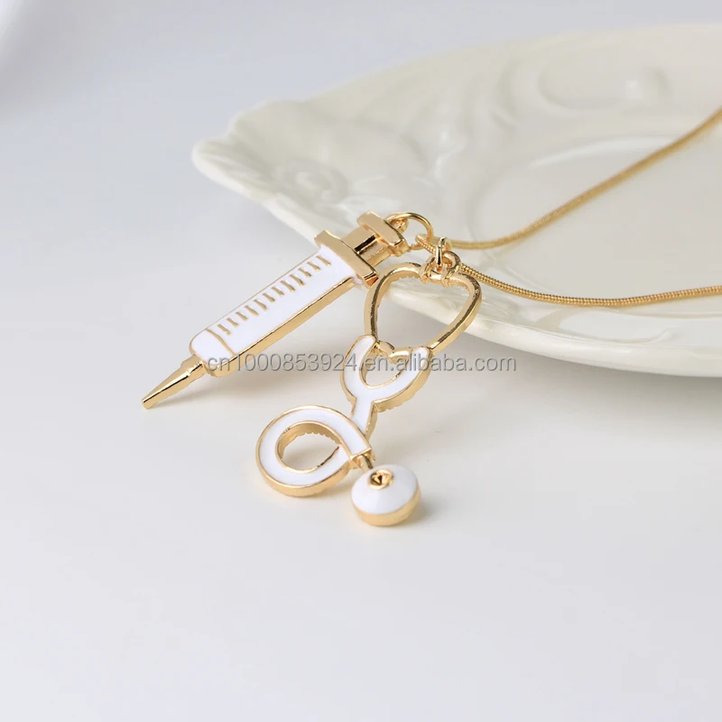 Medical Stethoscope Syringe Necklaces for Nurse/Doctor Heart Collar Chain Necklace