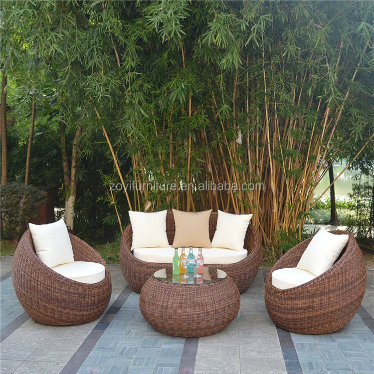 
4pcs Outdoor Garden PE Round Rattan Furniture Wicker Egg chairs And Table Set 