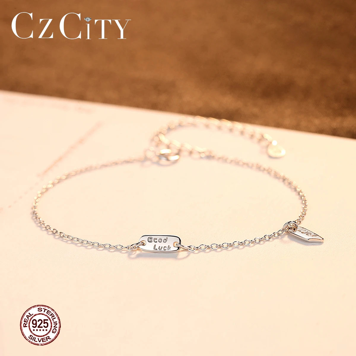 CZCITY стерлингового серебра браслеты-манжеты с цепочкой браслеты брелоками для женщин