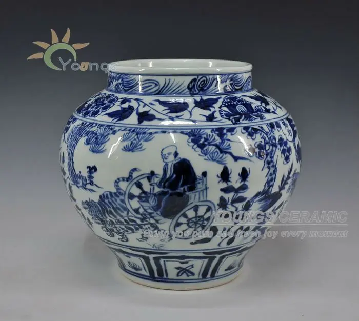 ANTIQUE STYLE CHINESE YUAN DYNASTY BLUE AND WHITE VASES POT URN WITH GUI GUZI DESIGN