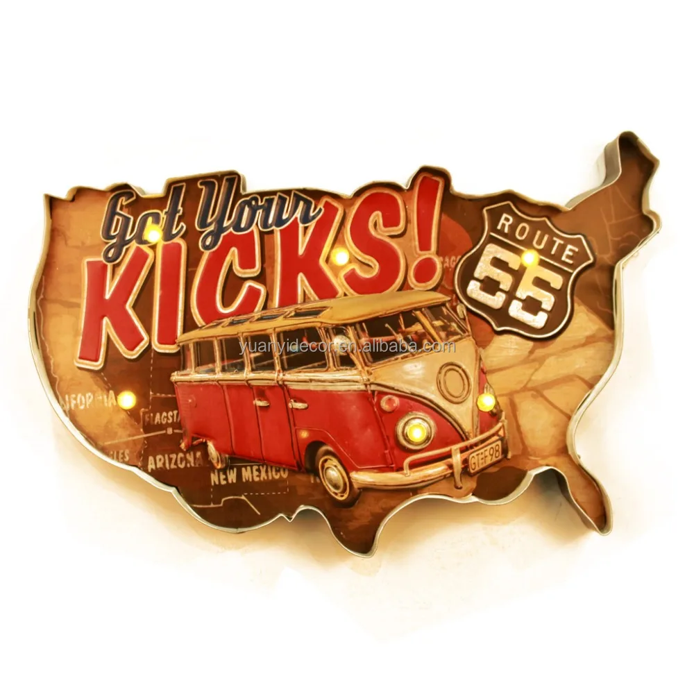 Vintage America Map Car Theme Light Sign for Bar