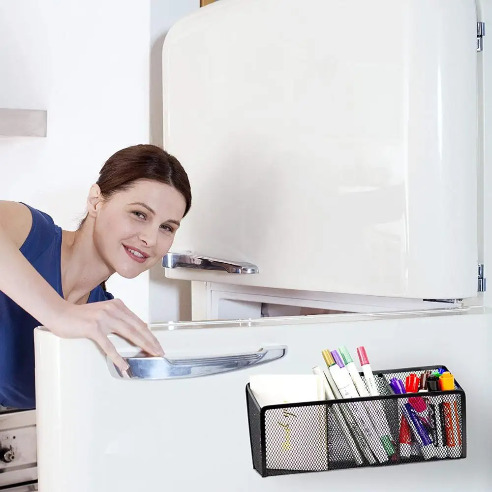 
Inno-Crea Magnetic Pen Holder with 3 Generous Compartments, Magnetic Mesh Storage Basket Organizer with Extra Strong Magnets 