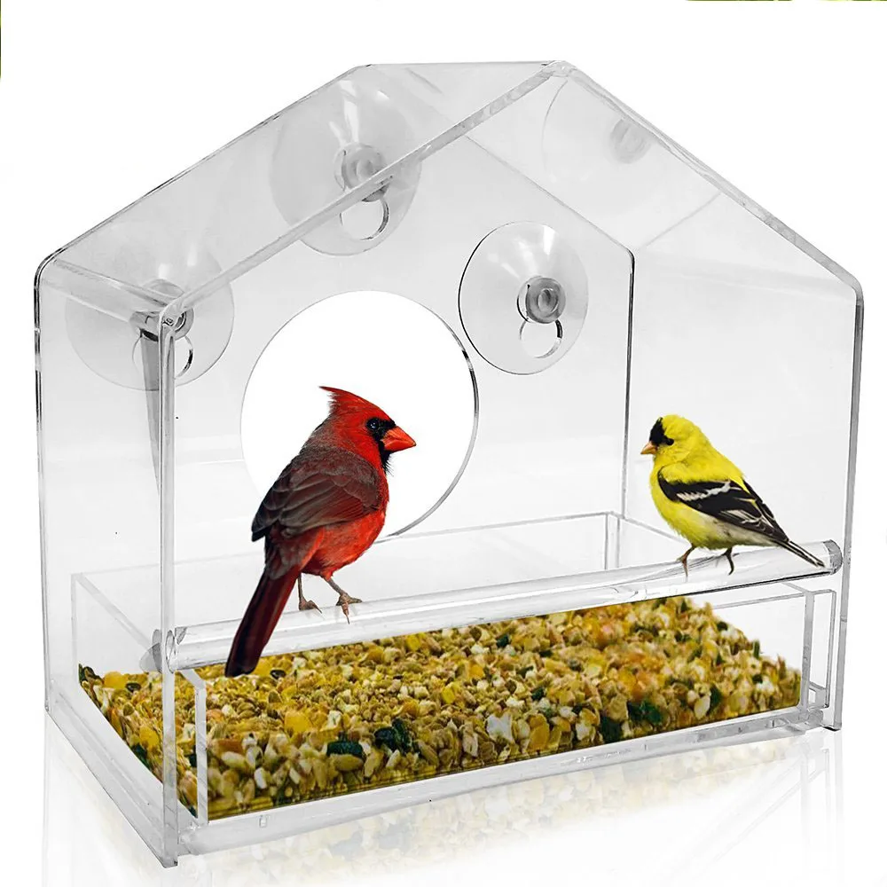 with suction cups holder shaped house acrylic window bird feeder