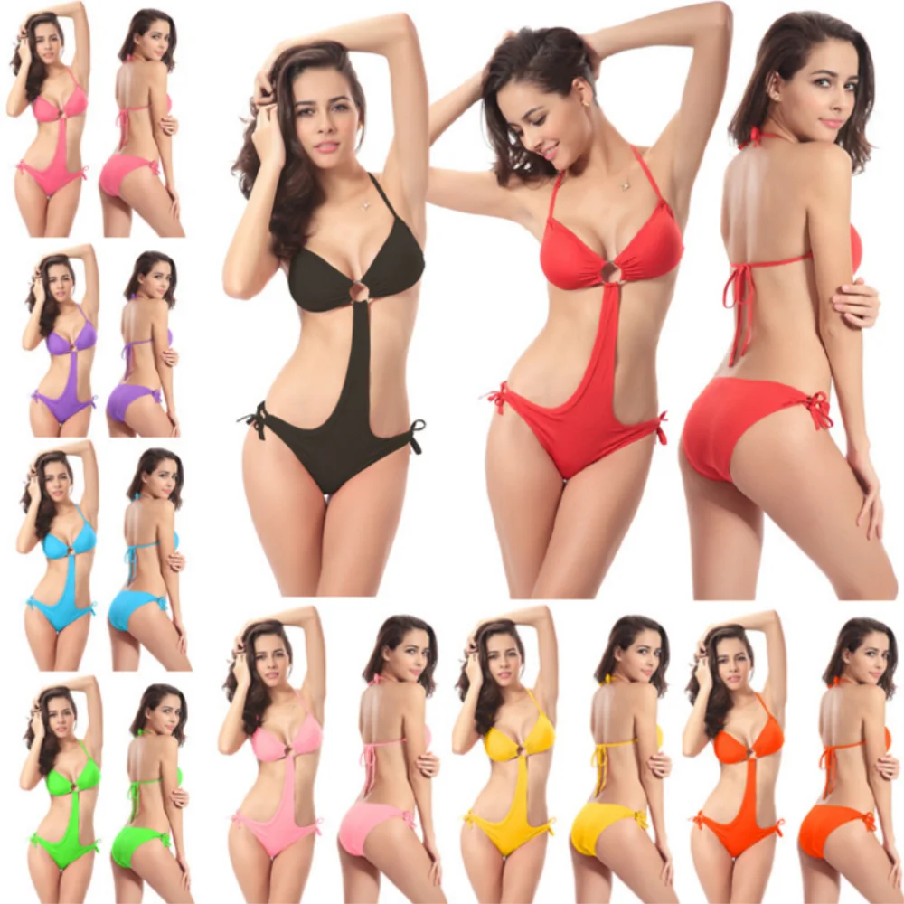 Wholesale new swimwear soild color micro hot women bikini one piece Swimsuit