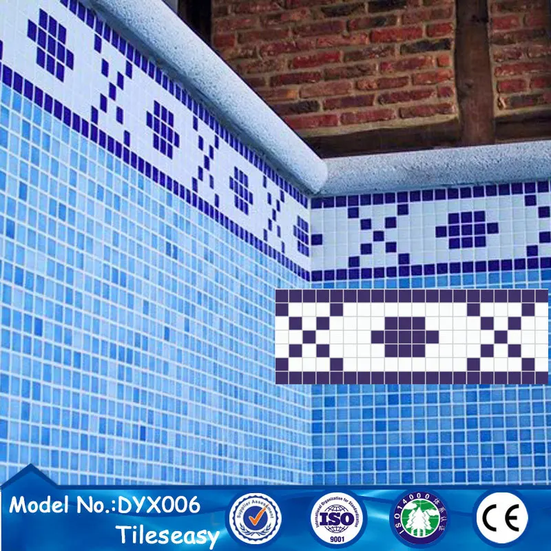 decorative ceramic blue mosaic tile trim pool waterline tiles
