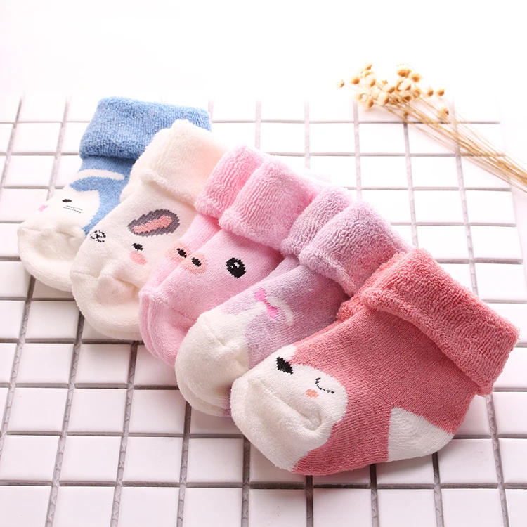Free Samples Stock Wholesale Custom Baby Boy And Girl Animal Face Terry Cotton Socks For Kids 6-12 Month