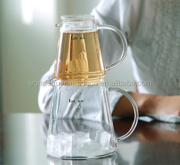 AIHPO492 Fancy Clear Custom Hot Sale Perfect Large Handmade Borosilicate Glass Pitcher Carafe Iced Tea Maker Set