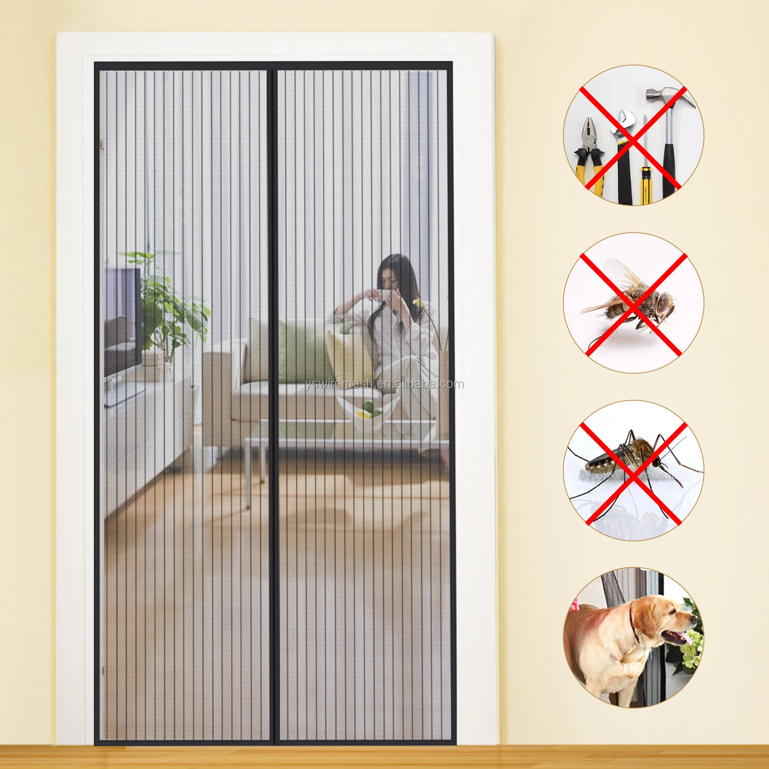 European hot sale 100% polyester anti mosquito screen door net magnetic door screen